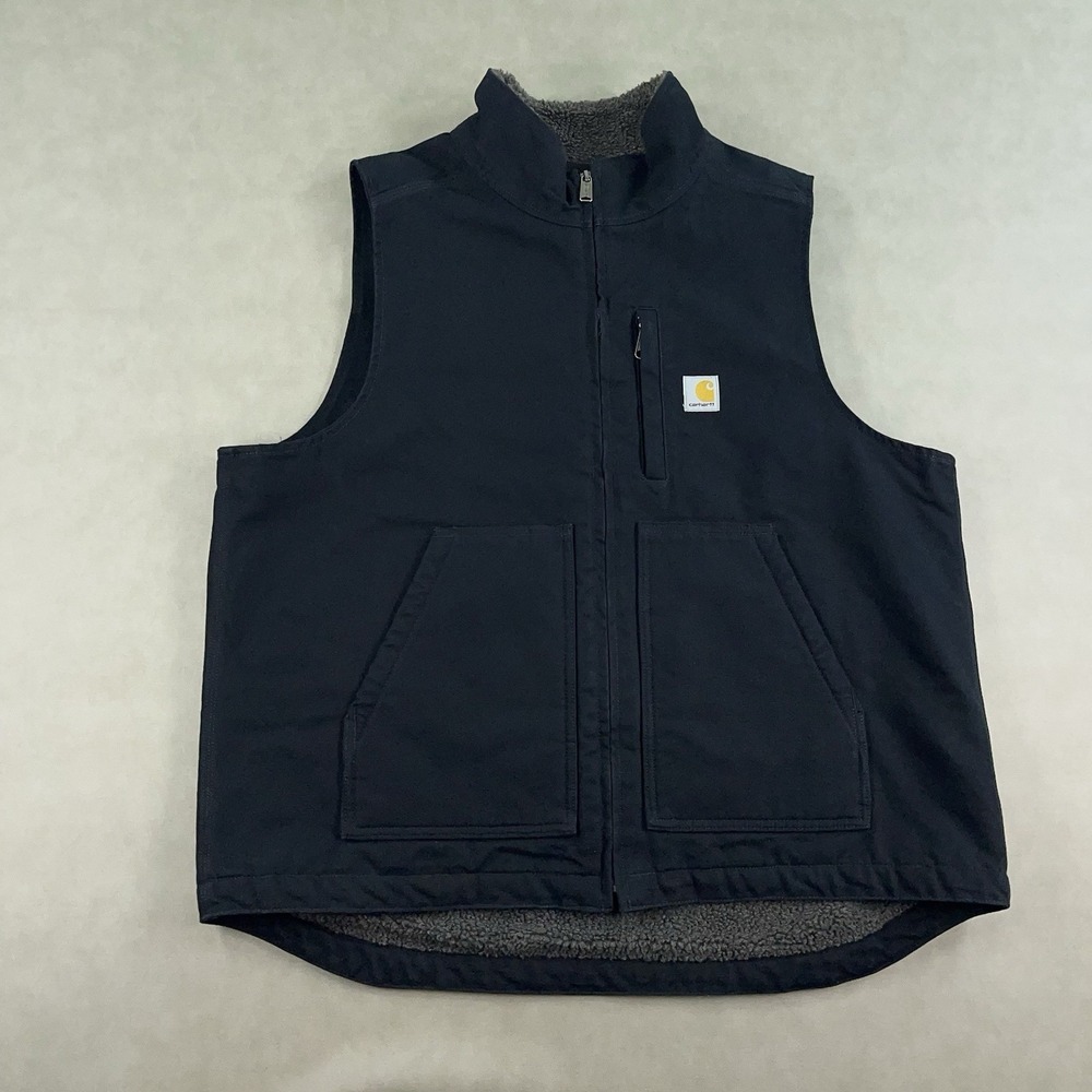 Carhartt Washed Duck Sherpa Lined Mock Neck Loose Fit Vest Men's Size Large